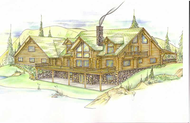 6-Bedroom, 2396 Sq Ft Log Cabin Home Plan - 132-1269 - Main Exterior