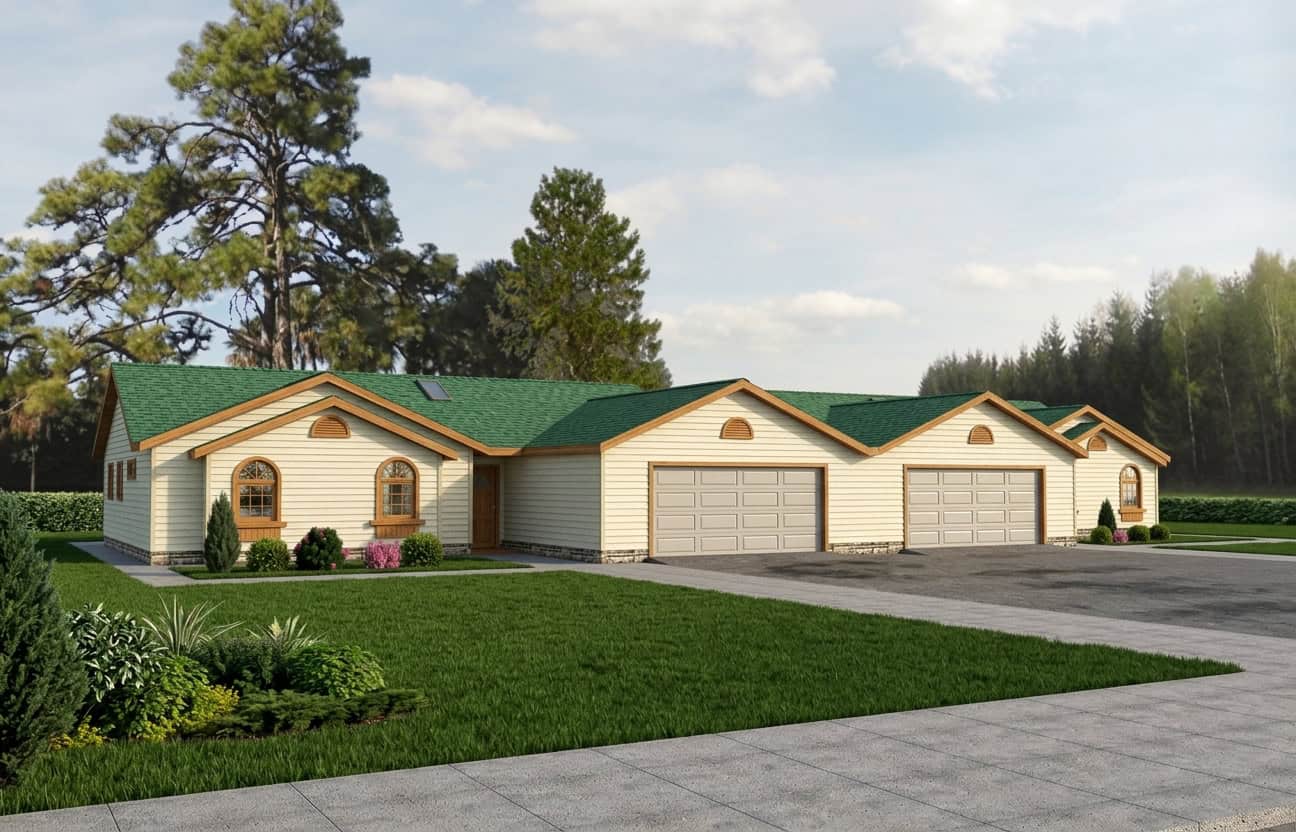 3-Bedroom, 1359 Sq Ft Multi-Unit House Plan - 132-1290 - Front Exterior