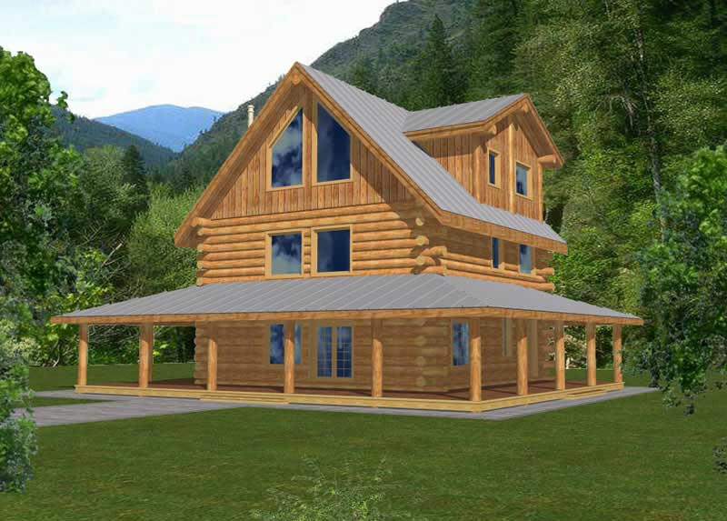 4-Bedroom, 2042 Sq Ft Log Cabin House Plan - 132-1292 - Front Exterior