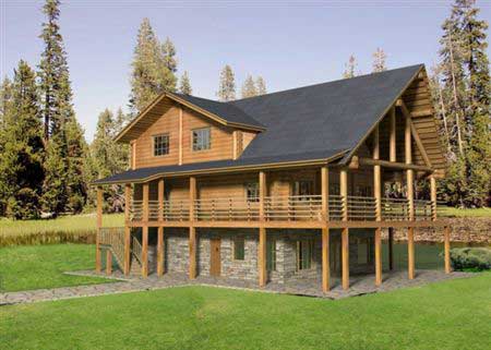 4-Bedroom, 3108 Sq Ft Log Cabin House Plan - 132-1302 - Front Exterior