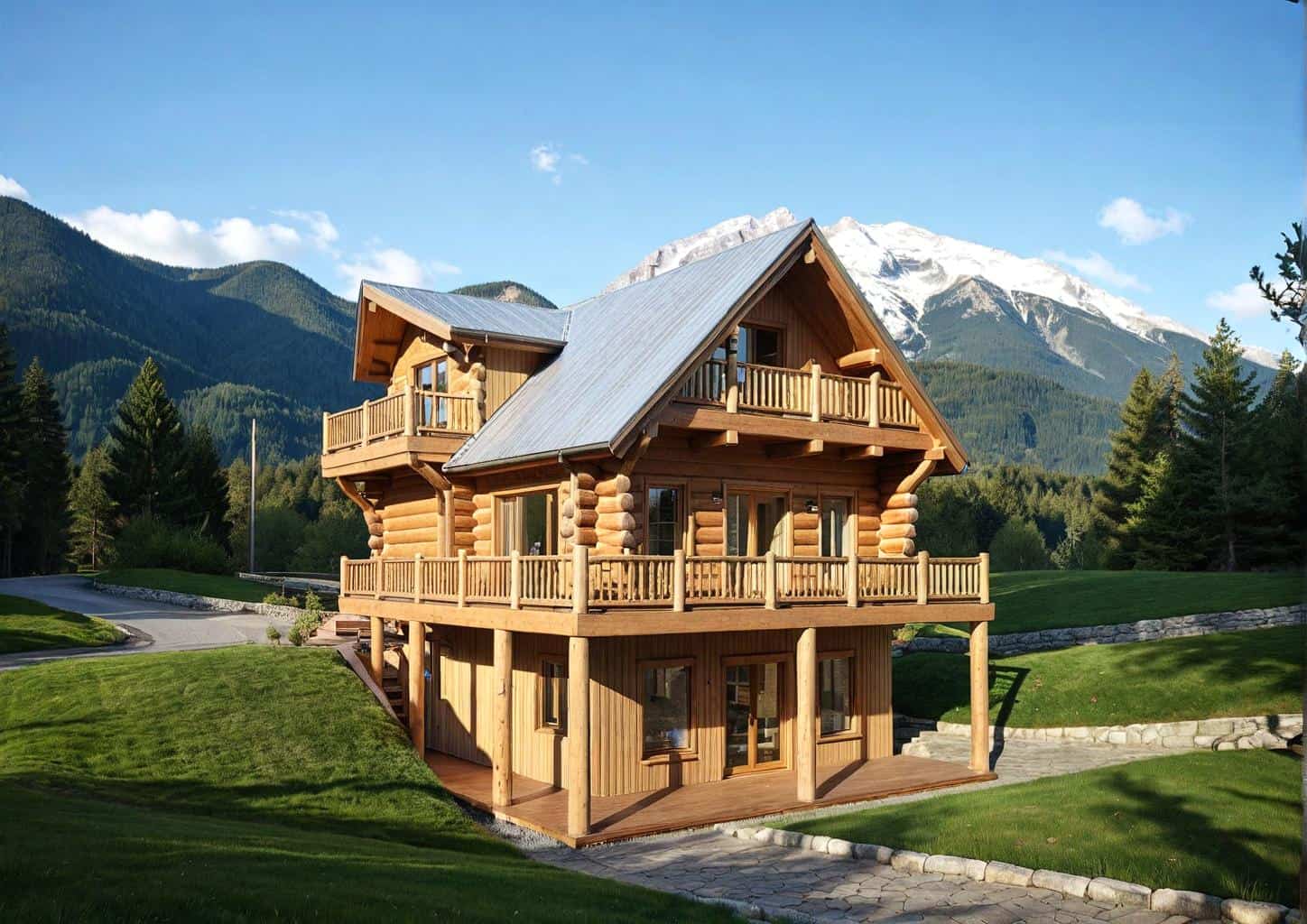 3-Bedroom, 1923 Sq Ft Log Cabin Home Plan - 132-1304 - Main Exterior