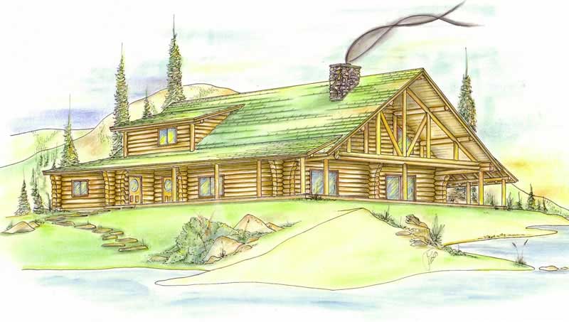 3-Bedroom, 2696 Sq Ft Log Cabin Home Plan - 132-1359 - Main Exterior