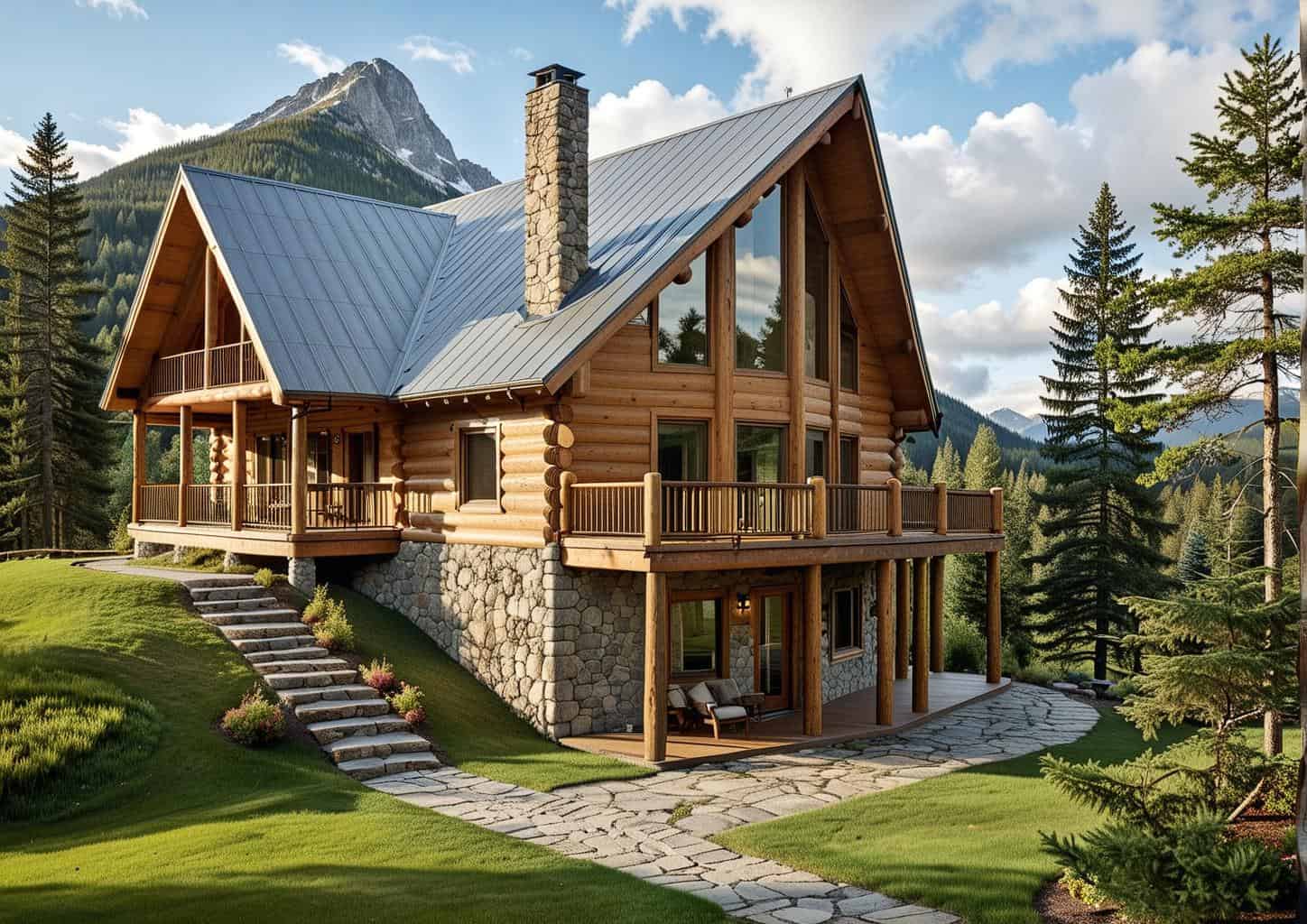 2-Bedroom, 3725 Sq Ft Log Cabin House Plan - 132-1361 - Front Exterior