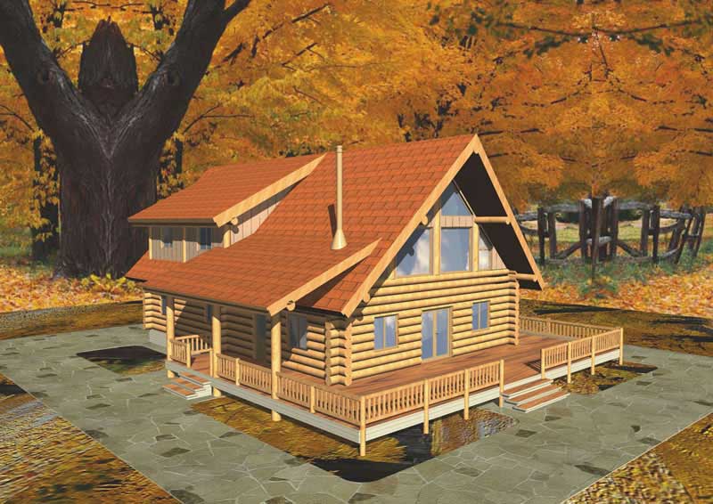 3-Bedroom, 2328 Sq Ft Log Cabin House Plan - 132-1387 - Front Exterior