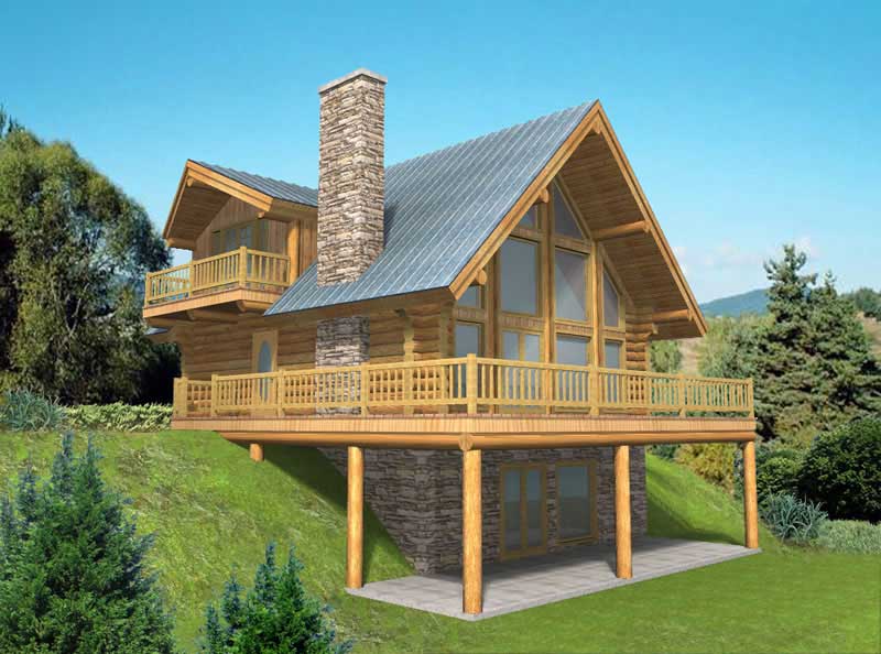 3-Bedroom, 2057 Sq Ft Log Cabin Home Plan - 132-1401 - Main Exterior