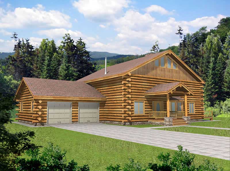 1-Bedroom, 3121 Sq Ft Log Cabin Home Plan - 132-1464 - Main Exterior