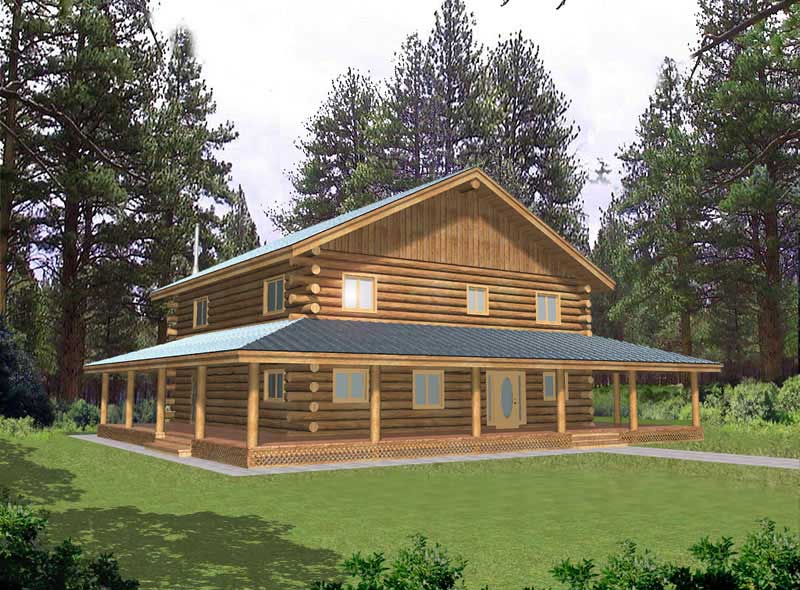 3-Bedroom, 2783 Sq Ft Log Cabin Home Plan - 132-1465 - Main Exterior