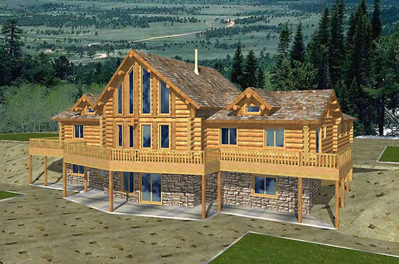 5-Bedroom, 2113 Sq Ft Log Cabin Home Plan - 132-1466 - Main Exterior
