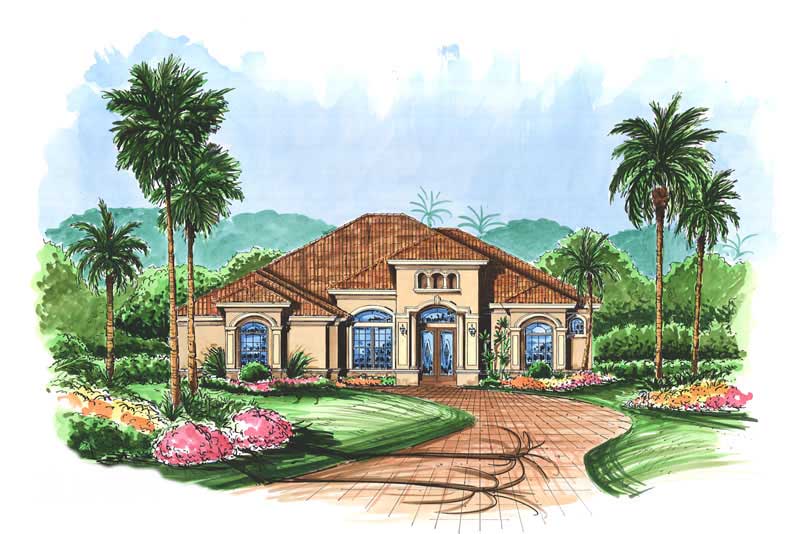 3-Bedroom, 2832 Sq Ft Mediterranean Home Plan - 133-1048 - Main Exterior