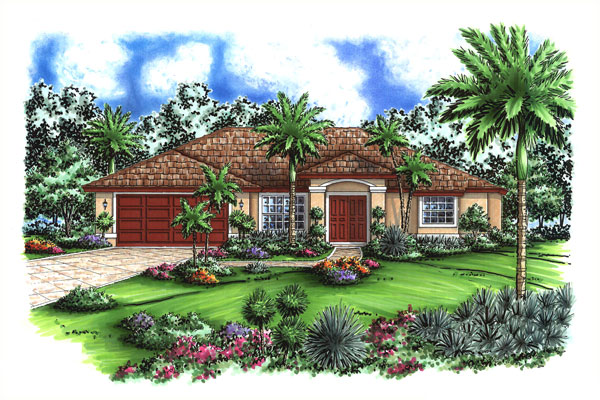 3-Bedroom, 1565 Sq Ft Mediterranean House Plan - 133-1064 - Front Exterior