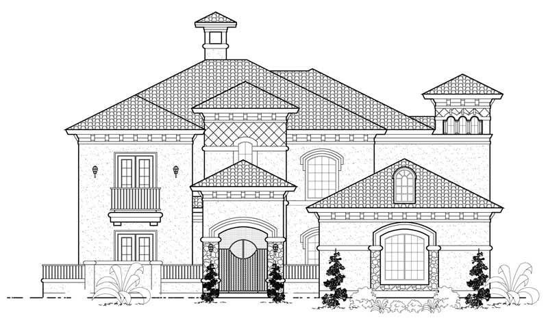 4-Bedroom, 4621 Sq Ft Mediterranean House Plan - 134-1074 - Front Exterior
