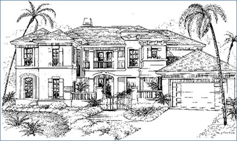 1-Bedroom, 3852 Sq Ft Mediterranean House Plan - 134-1386 - Front Exterior