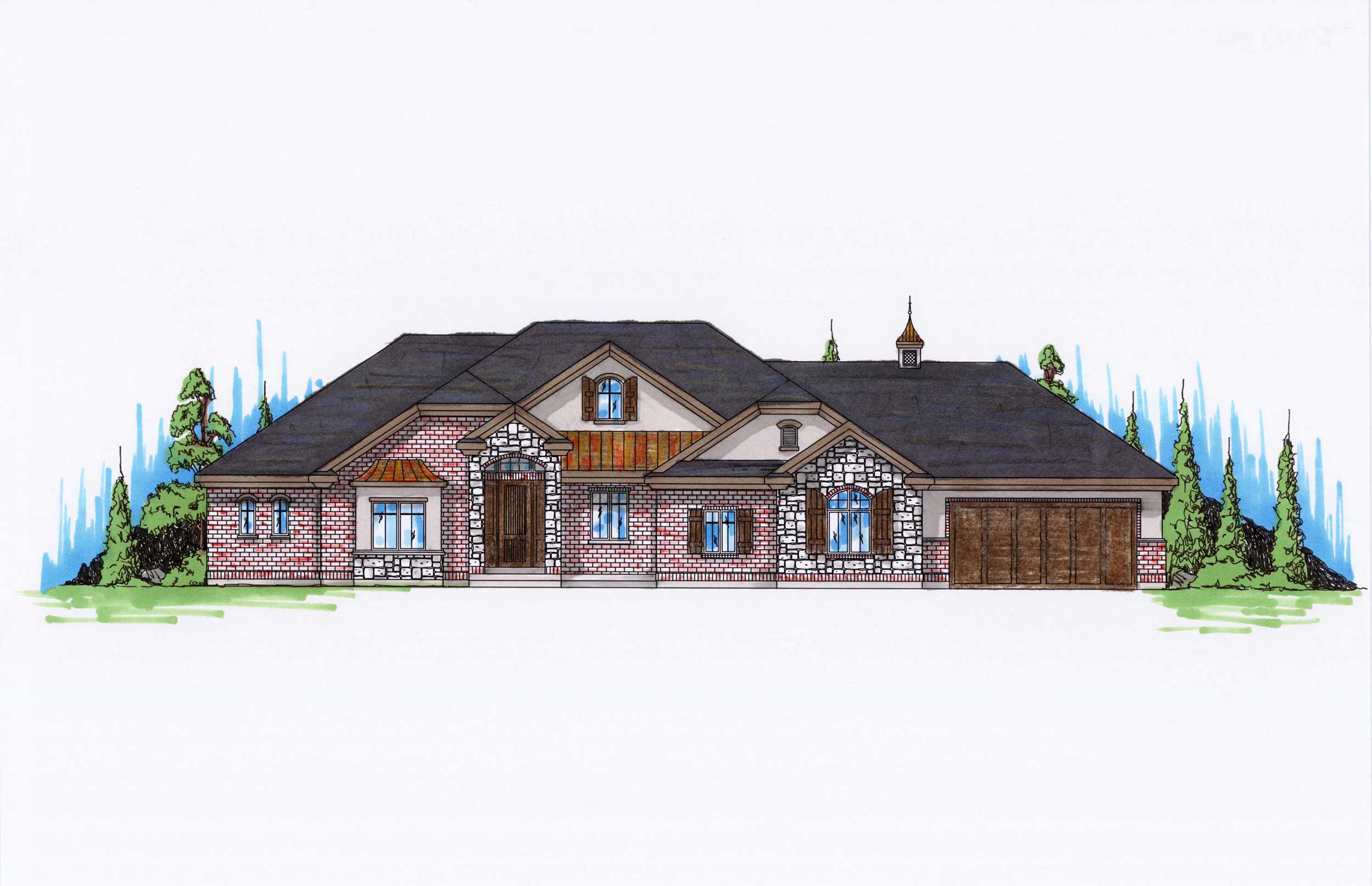 4-Bedroom, 2434 Sq Ft Ranch Home Plan - 135-1075 - Main Exterior
