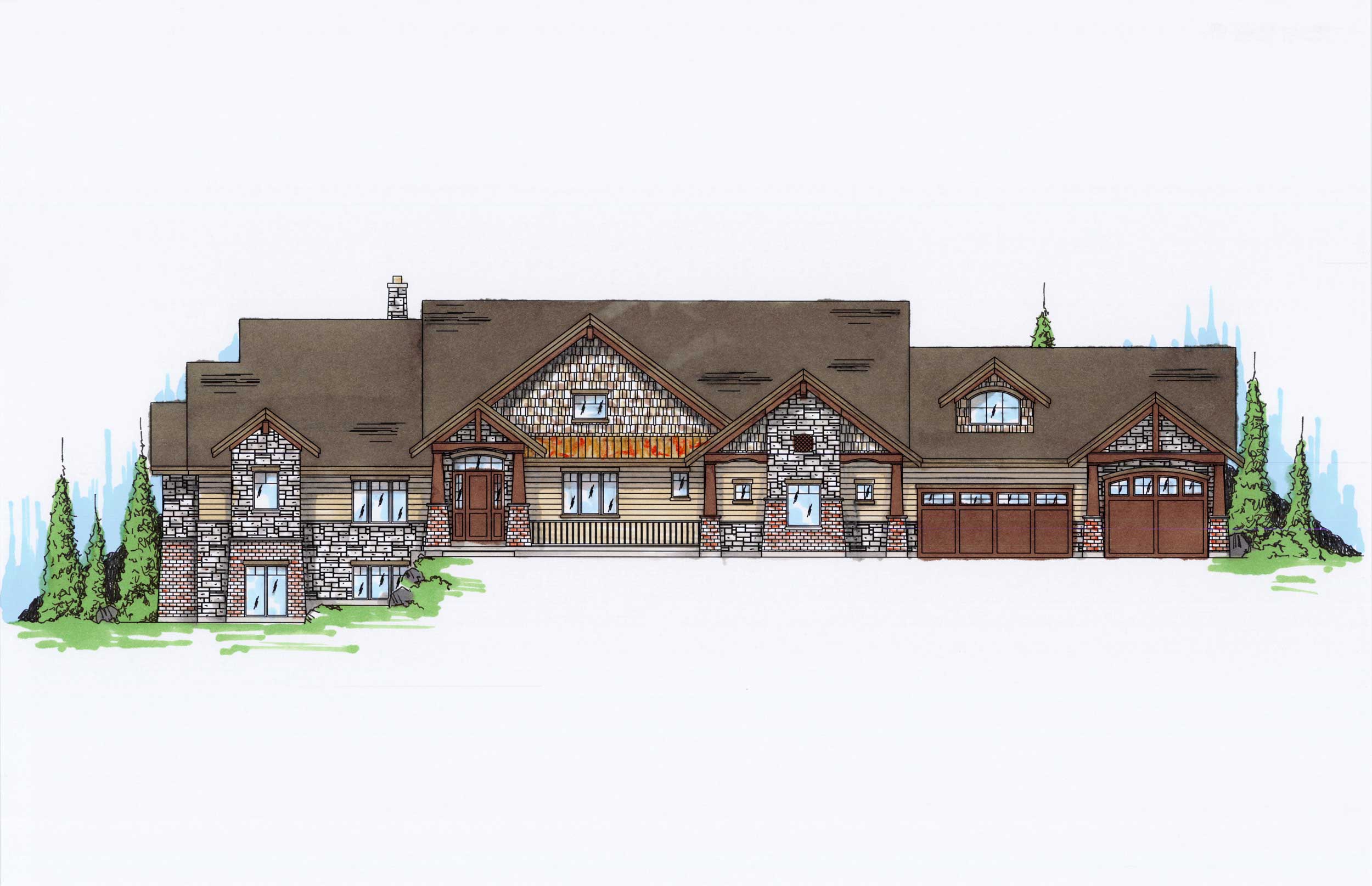 4-Bedroom, 3389 Sq Ft Craftsman Home Plan - 135-1100 - Main Exterior