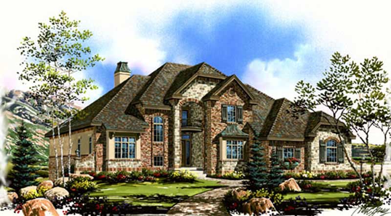 3-Bedroom, 3121 Sq Ft European House Plan - 135-1221 - Front Exterior