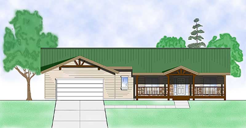 2-Bedroom, 2042 Sq Ft Ranch Home Plan - 135-1300 - Main Exterior