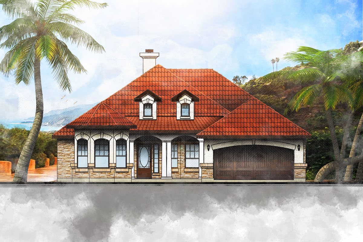 3-Bedroom, 2058 Sq Ft European House Plan - 136-1027 - Front Exterior