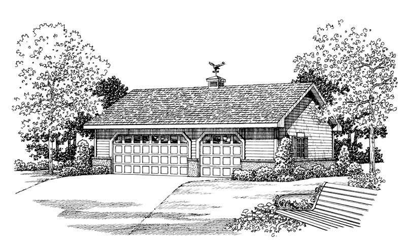 876 Sq Ft Workshp Plus 2-Car Garage Plan - 137-1091 - Front Exterior