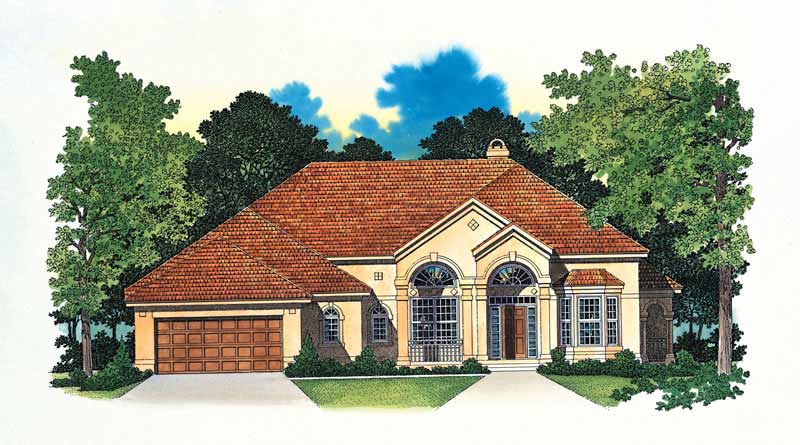 3-Bedroom, 2520 Sq Ft Mediterranean Home Plan - 137-1390 - Main Exterior