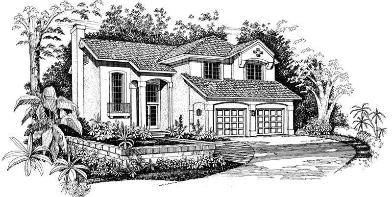 3-Bedroom, 1996 Sq Ft Mediterranean House Plan - 137-1399 - Front Exterior