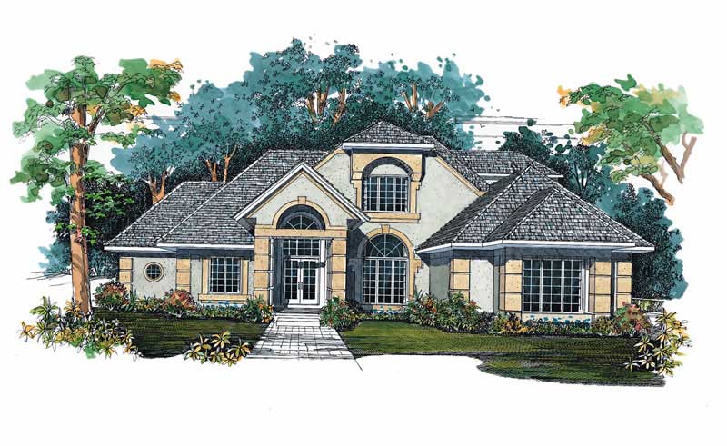 3-Bedroom, 2931 Sq Ft Mediterranean House Plan - 137-1402 - Front Exterior