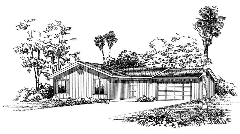 3-Bedroom, 1200 Sq Ft Ranch House Plan - 137-1415 - Front Exterior