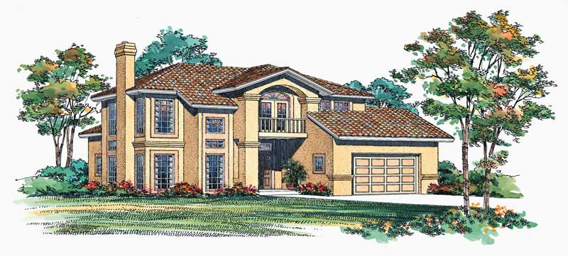 4-Bedroom, 2761 Sq Ft Mediterranean House Plan - 137-1470 - Front Exterior