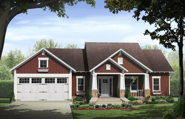 3-Bedroom, 1801 Sq Ft Craftsman Home Plan - 141-1292 - Main Exterior