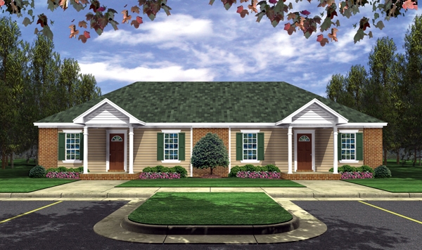2-Bedroom, 1402 Sq Ft Per Unit Duplex/Multi-Unit House Plan - 141-1295 - Front Exterior