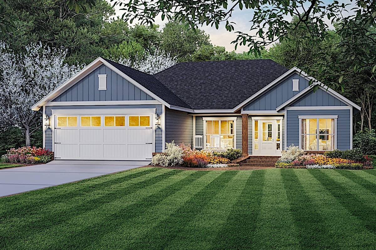 3-Bedroom, 1416 Sq Ft Ranch Home Plan - 141-1323 - Main Exterior