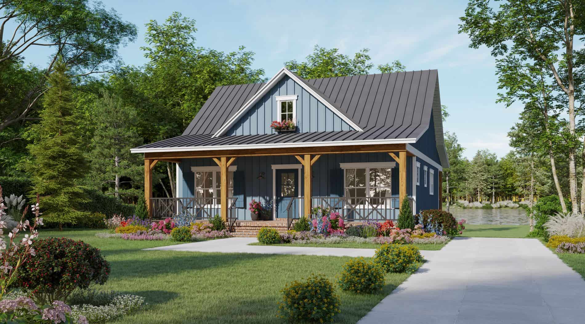 2-Bedroom, 1020 Sq Ft Country Home Plan - 141-1335 - Main Exterior