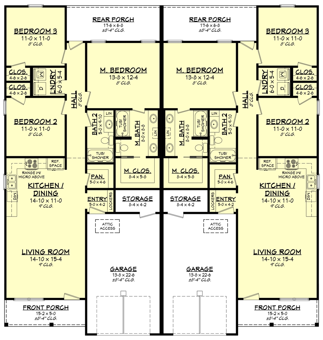 Duplex/Multi-Unit House Plan #142-1453: 3 Bedrm, 1248 Sq Ft Per Unit Home