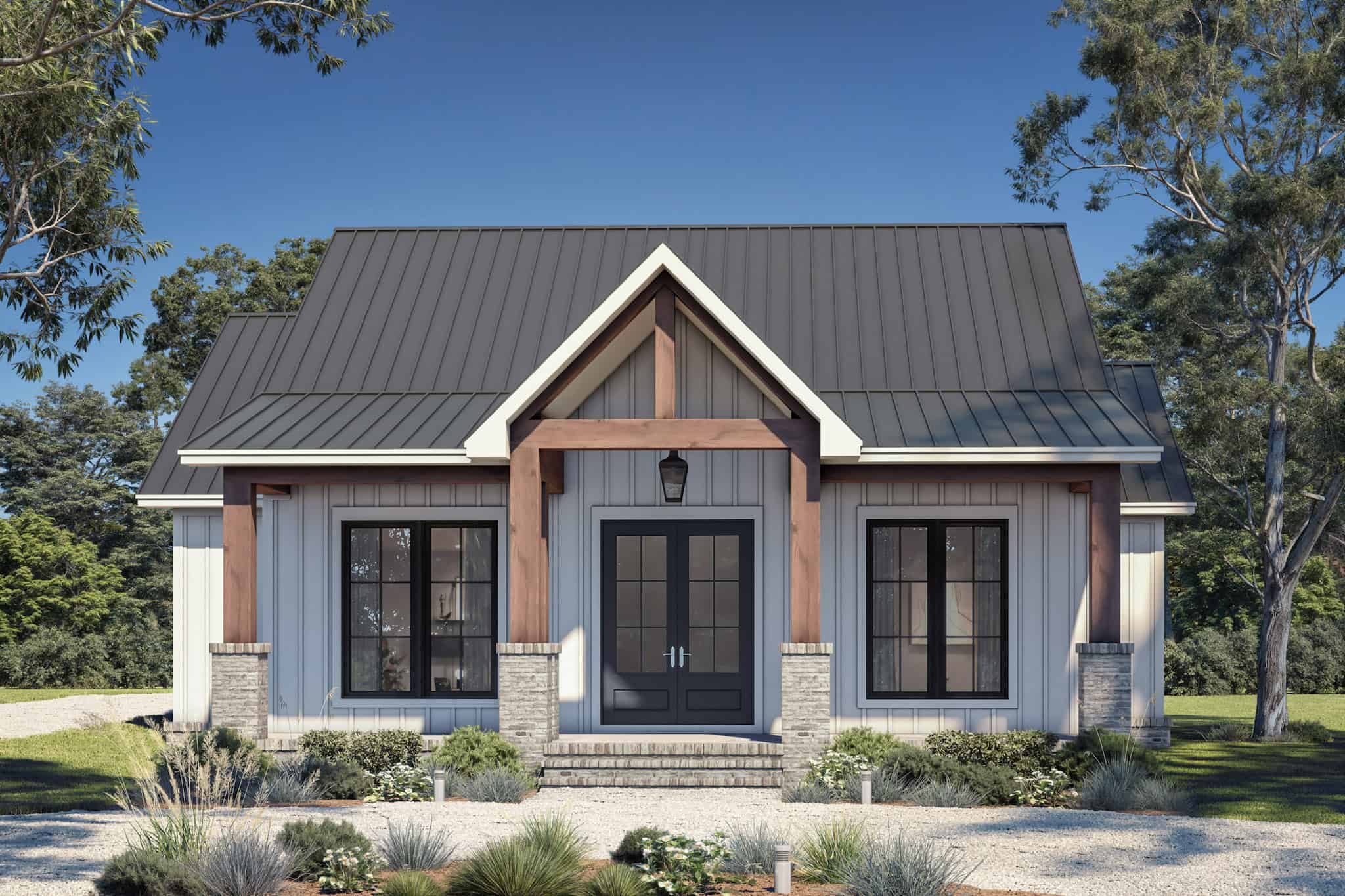 3-Bedroom, 1633 Sq Ft Modern Farmhouse House Plan - 142-1545 - Front Exterior