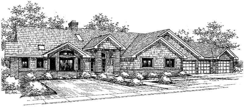 3-Bedroom, 3488 Sq Ft Ranch House Plan - 145-1213 - Front Exterior