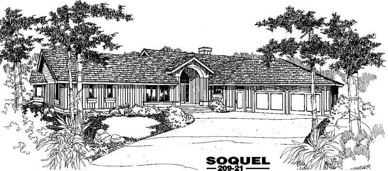 3-Bedroom, 1914 Sq Ft Ranch House Plan - 145-1230 - Front Exterior