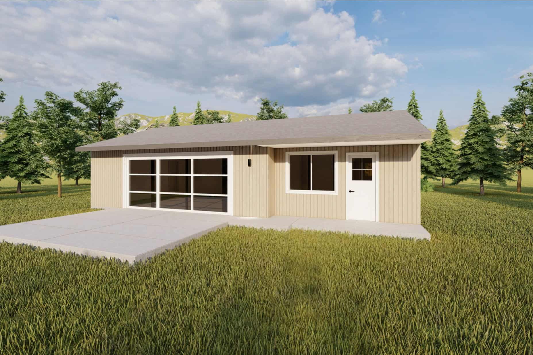 1-Bedroom, 308 Sq Ft Garage w/Apartments House Plan - 145-1686 - Front Exterior