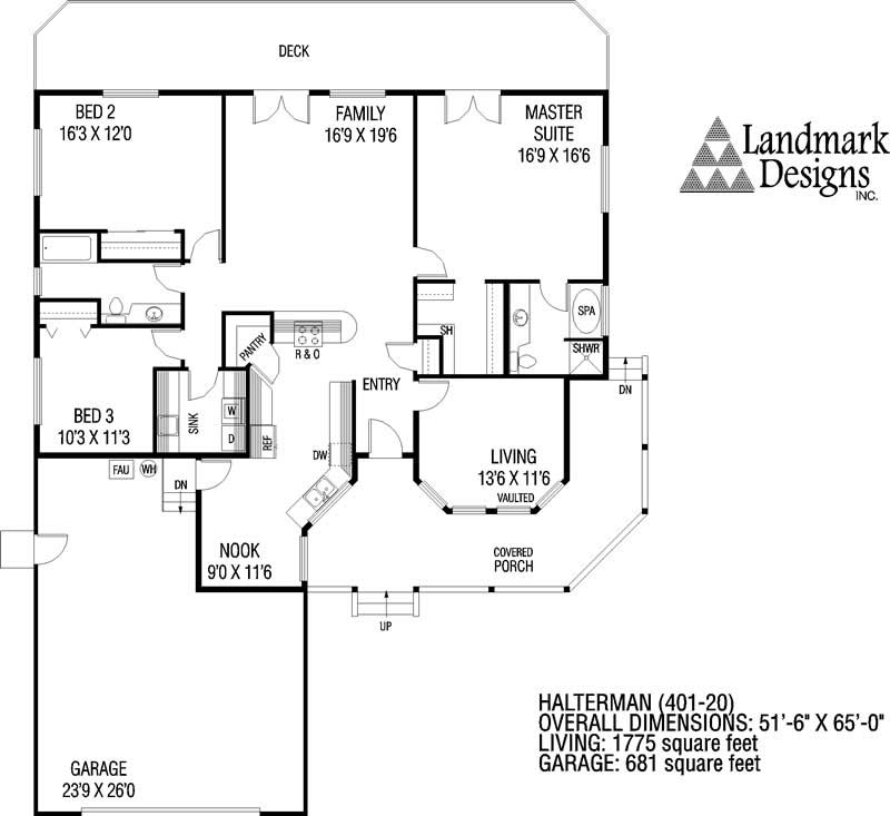 Ranch Floor Plan - 3 Bedrms, 2 Baths - 1775 Sq Ft - #145-1754