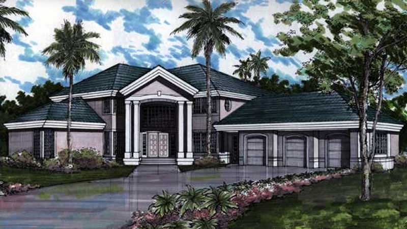 4-Bedroom, 4532 Sq Ft Mediterranean House Plan - 146-1401 - Front Exterior