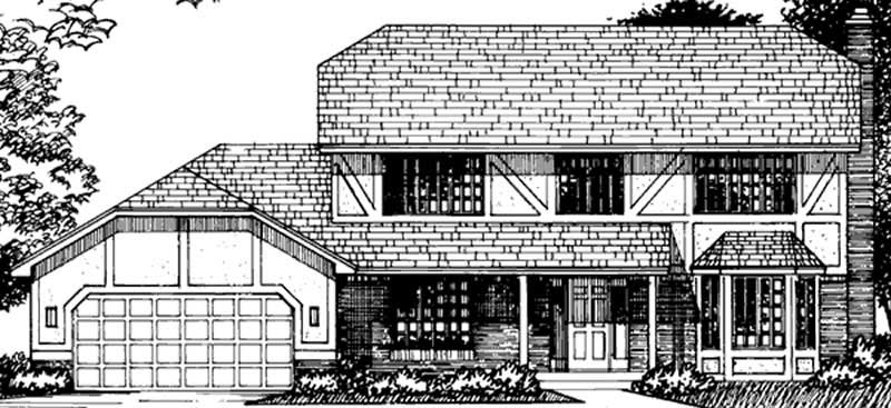 4-Bedroom, 2144 Sq Ft Tudor House Plan - 146-1964 - Front Exterior