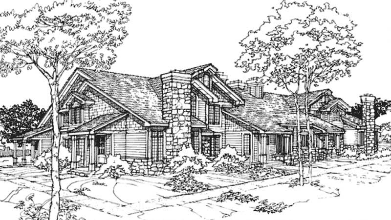 1-Bedroom, 1194 Sq Ft Duplex/Multi-Unit House Plan - 146-2966 - Front Exterior