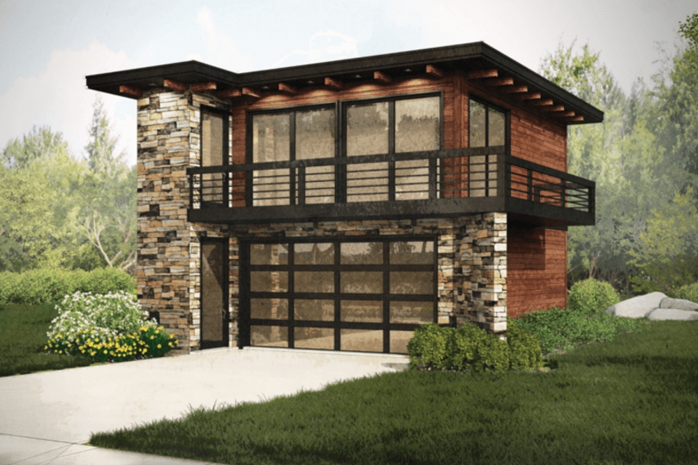 1-Bedroom, 615 Sq Ft Modern Garage Apartment Home Plan - 149-1838 - Main Exterior