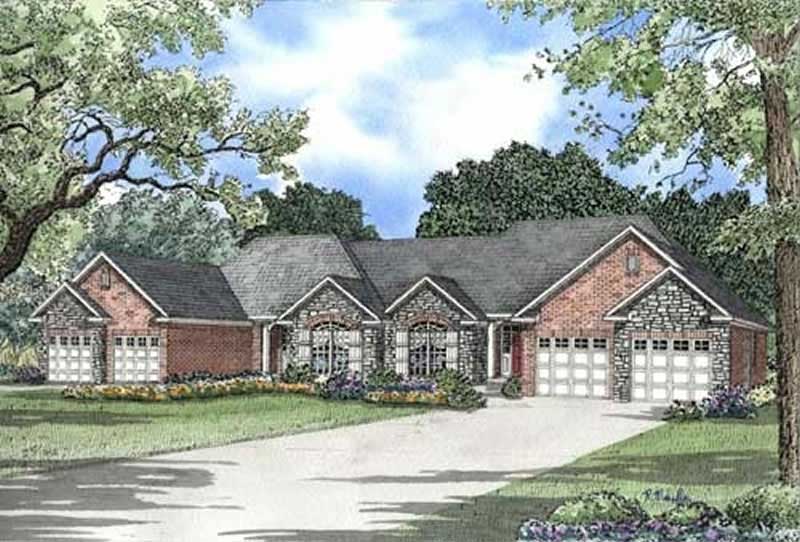 2-Bedroom, 1387 Sq Ft Multi-Unit Home Plan - 153-1000 - Main Exterior