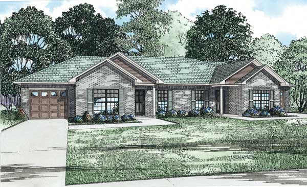 2-Bedroom, 1012 Sq Ft Multi-Unit Home Plan - 153-1152 - Main Exterior
