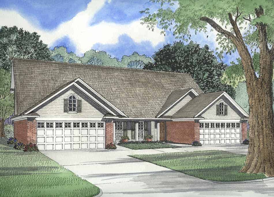 3-Bedroom, 1285 Sq Ft Per Unit Duplex Home Plan - 153-1271 - Main Exterior