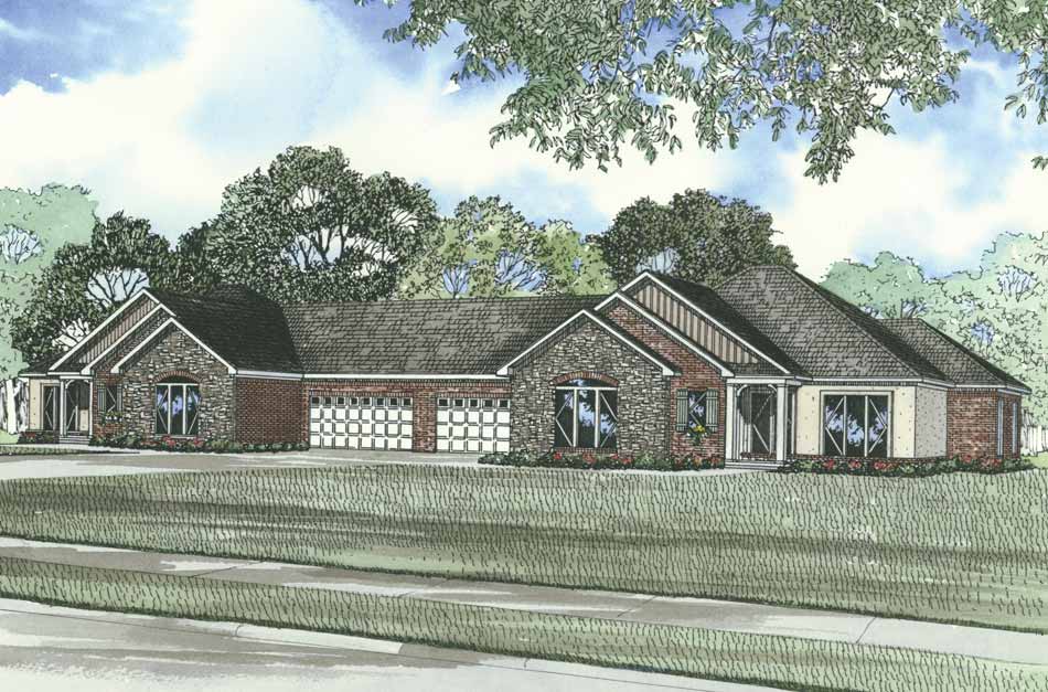 6 Bedrooms, 3740 Sq Ft Ranch Duplex Plan - 153-1348 - Main Exterior