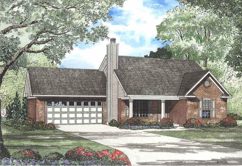 2-Bedroom, 1067 Sq Ft Small Ranch Plan - 153-1443 - Main Exterior