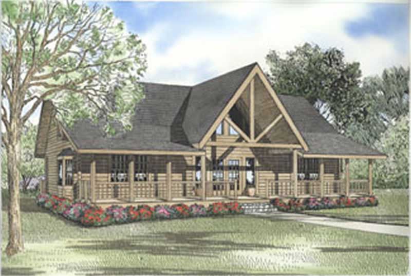 2-Bedroom, 2301 Sq Ft Log Cabin House Plan - 153-1524 - Front Exterior