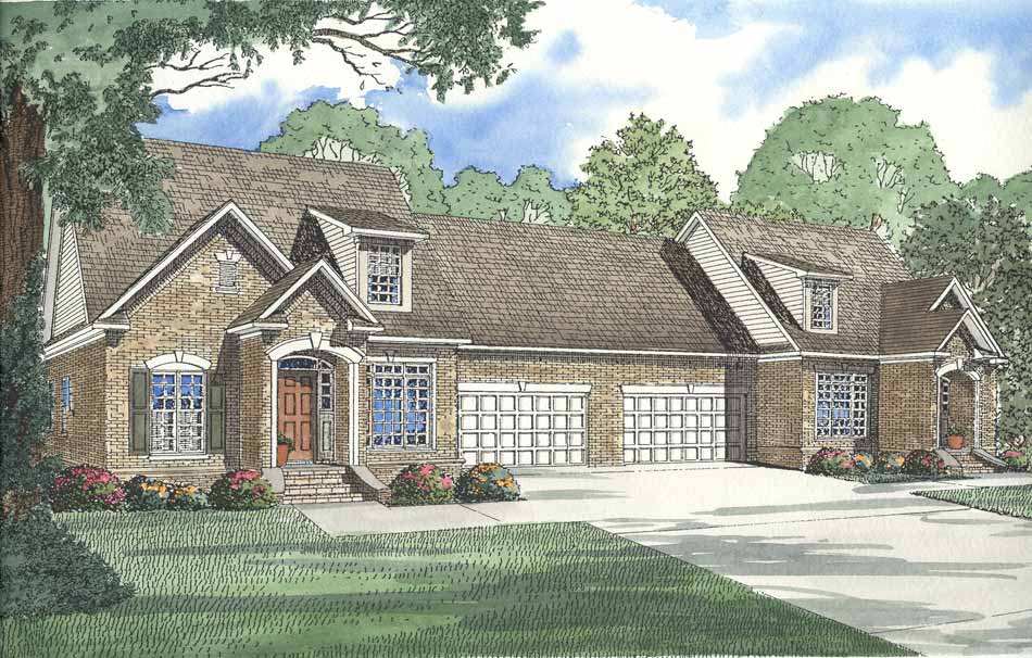 3-Bedroom, 1683 Sq Ft Multi-Unit Home Plan - 153-1595 - Main Exterior