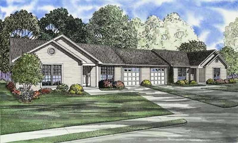 3-Bedroom, 965 Sq Ft Multi-Unit Home Plan - 153-1666 - Main Exterior