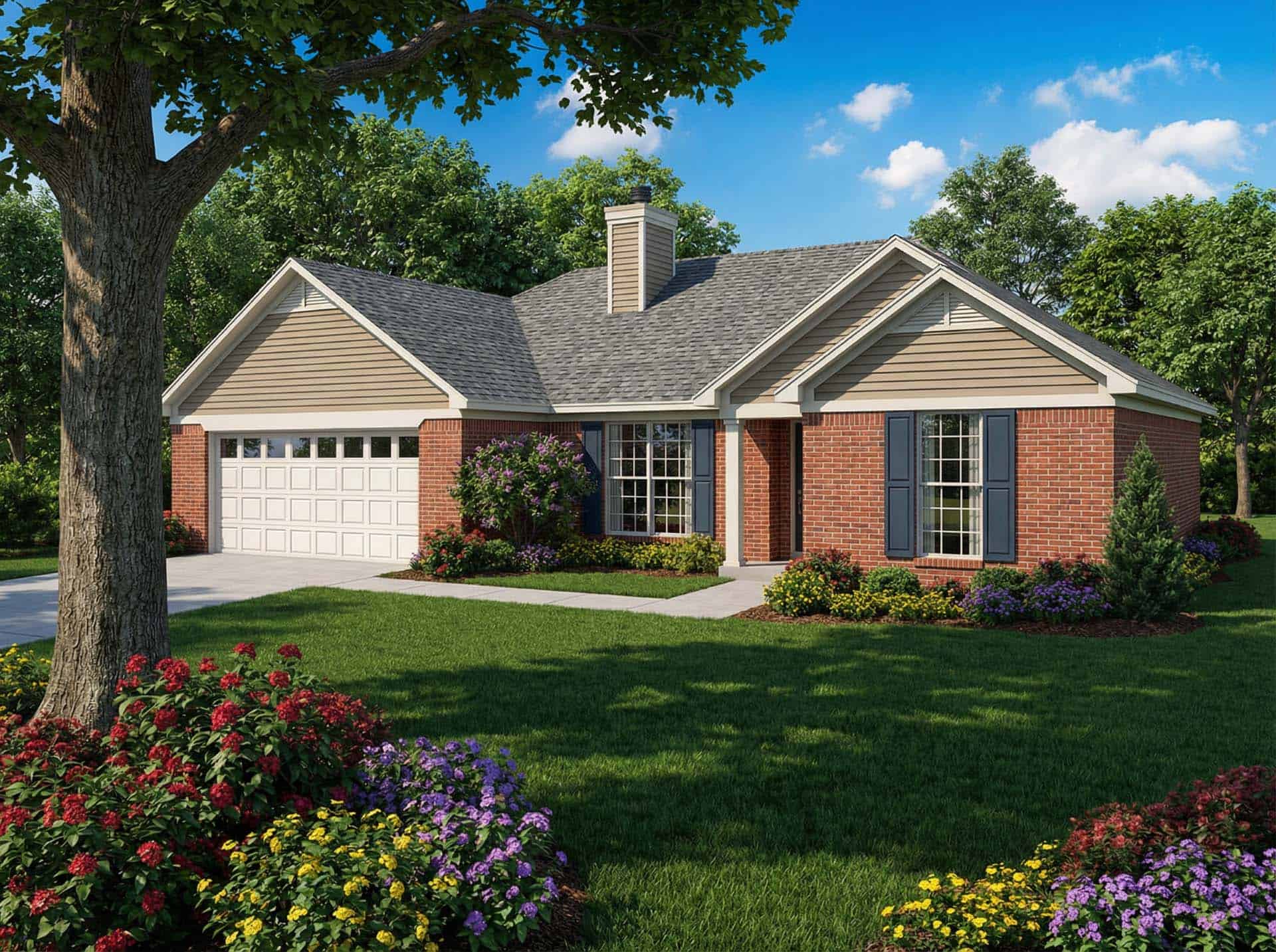 3-Bedroom, 1295 Sq Ft Ranch House Plan - 153-1725 - Front Exterior